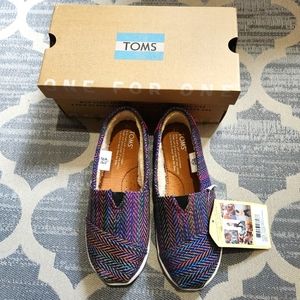 Toms Light Grey Herringbone / Faux Shearling Youth Size 2